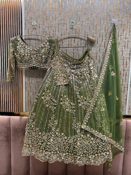 Pista Green Crop Top Lehenga