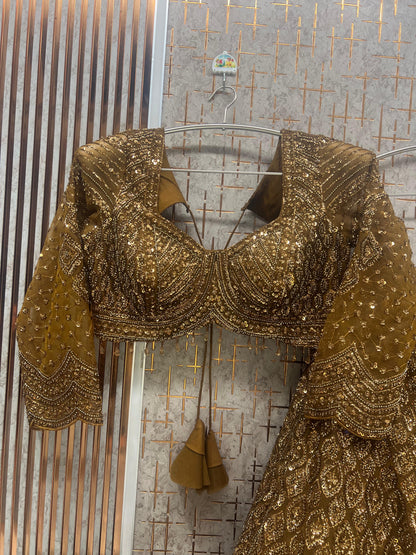 Golden On Golden Monotone Crop Top Lehenga