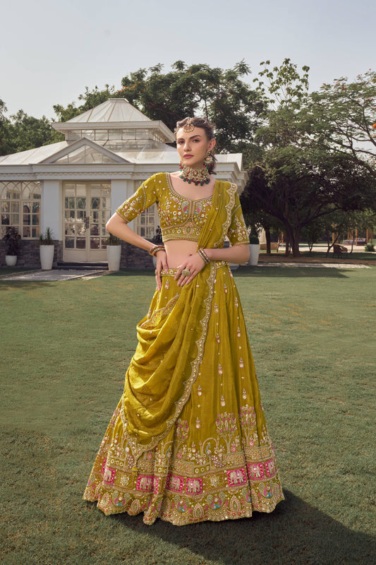 Eye Catching Yellow Haldi Mehendi Crop Top Lehenga 1166