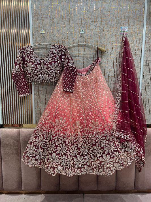 Maroon pink Double Shade Crop Top Lehenga