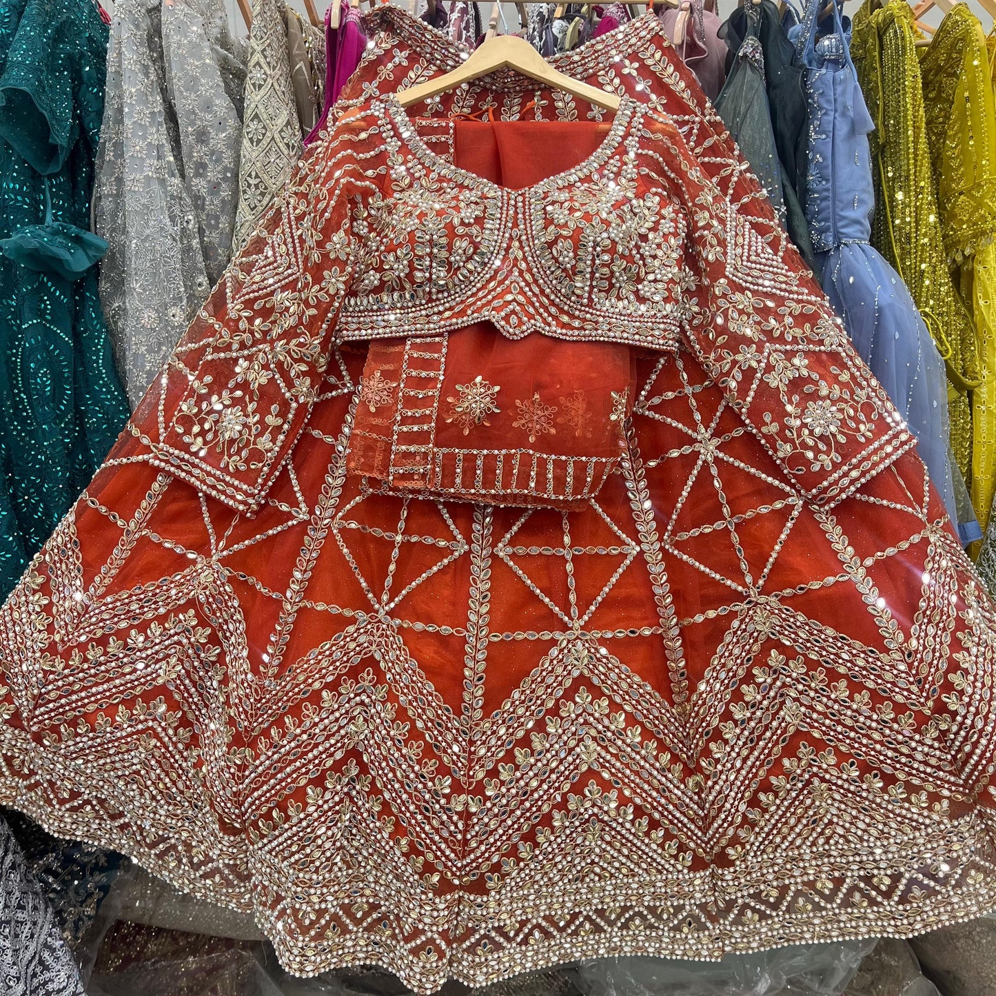 Attractive Rust Orange Crop top Lehenga