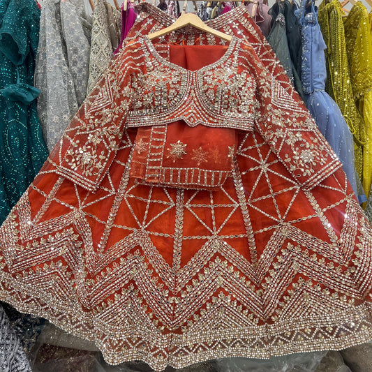 Attractive Rust Orange Crop top Lehenga