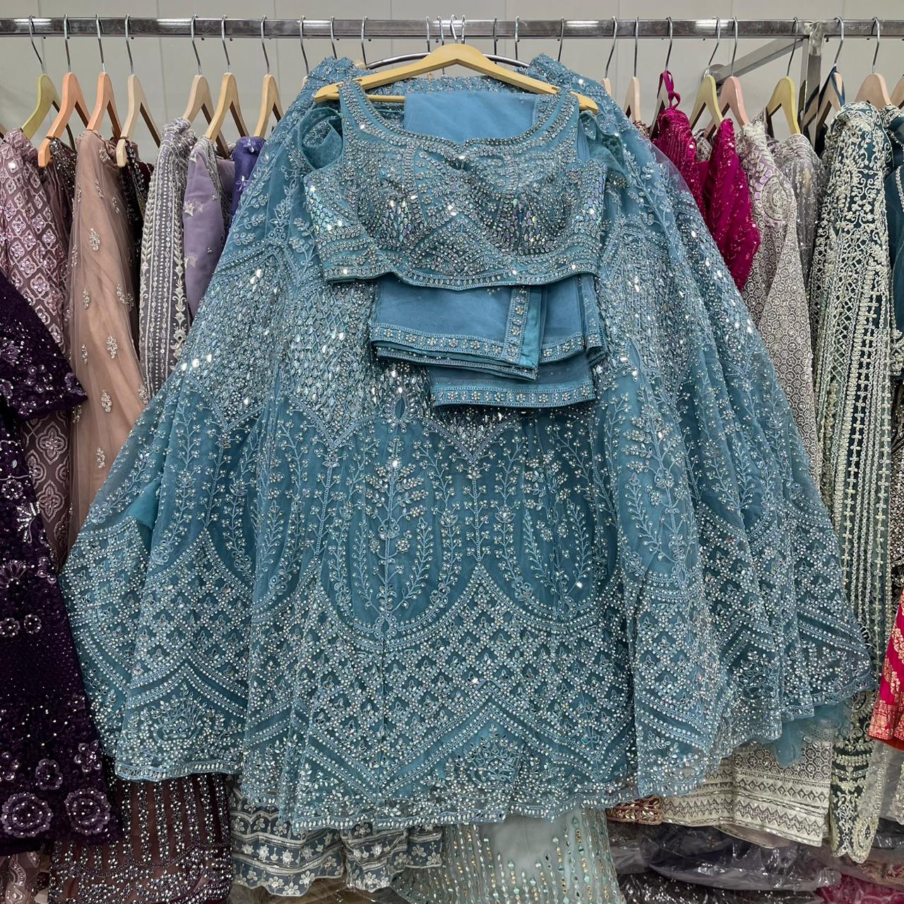 Sky Blue Crop Top Lehenga