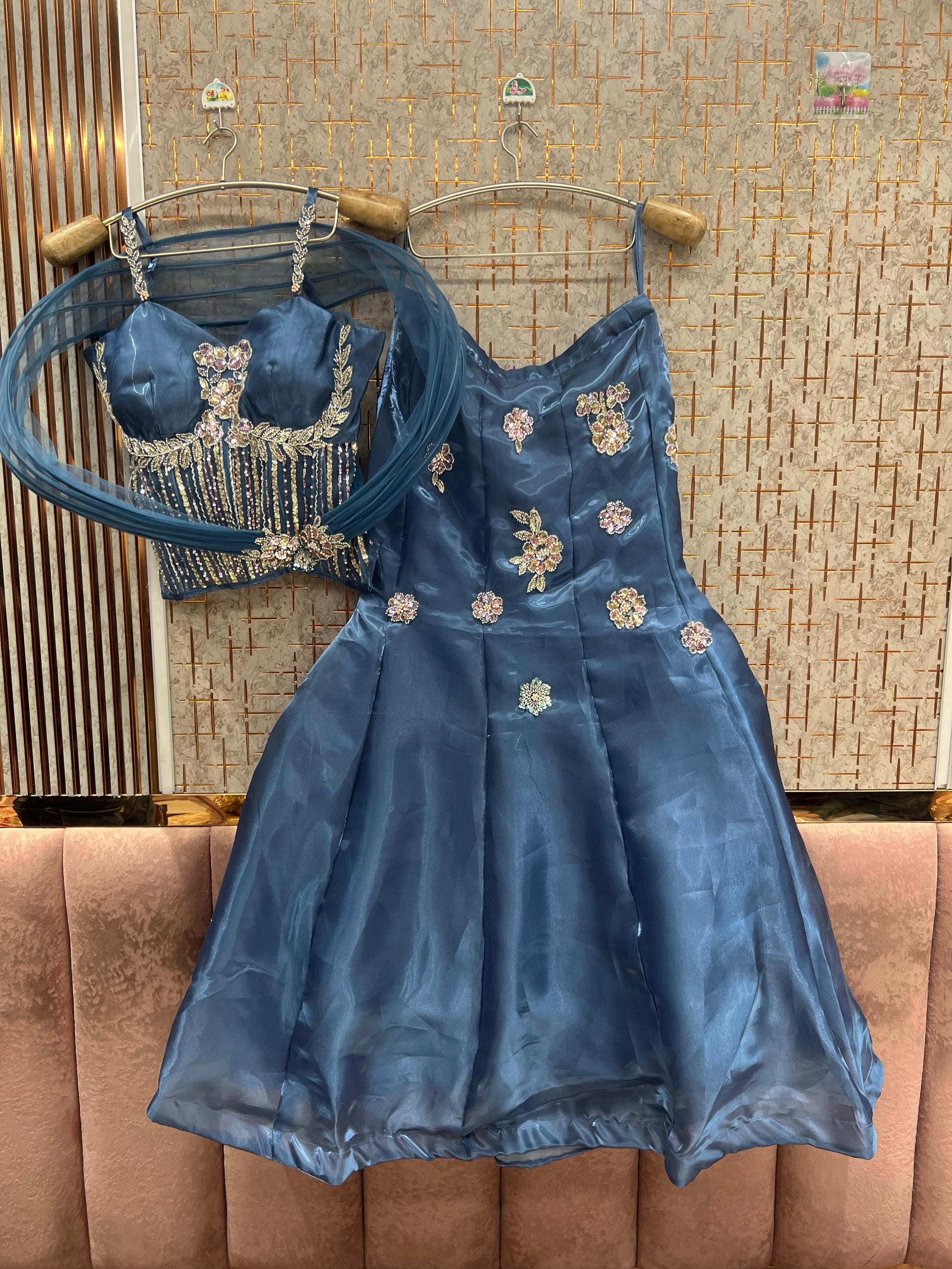 Blue Crop Top Lehenga - Shopping World