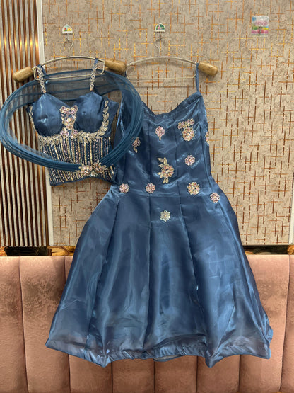 Blue Crop Top Lehenga - Shopping World