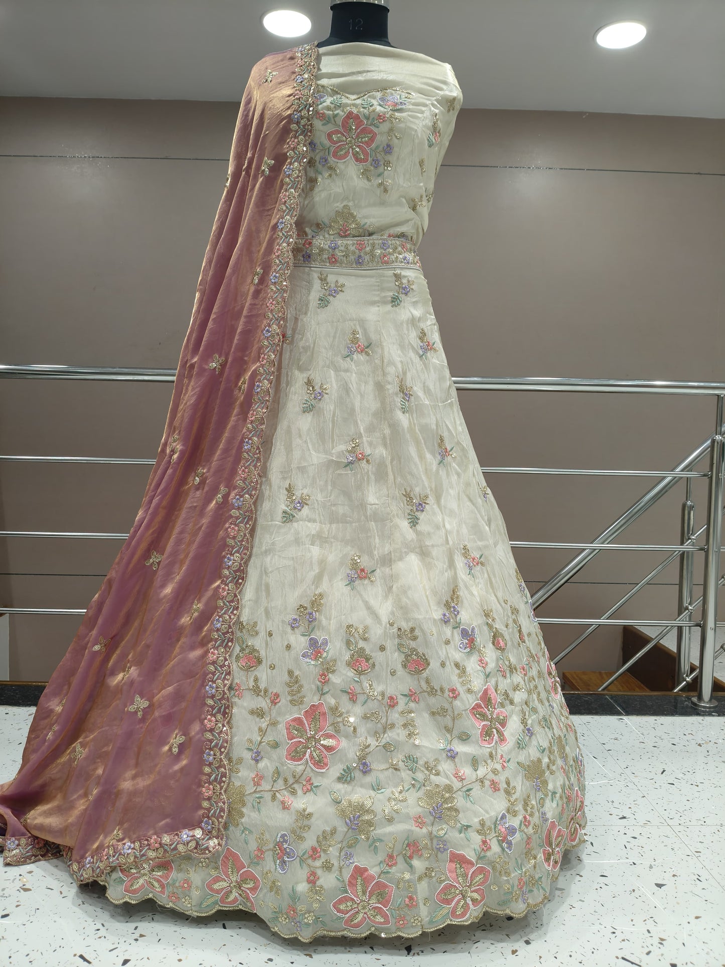 Stunning light green cream lehenga