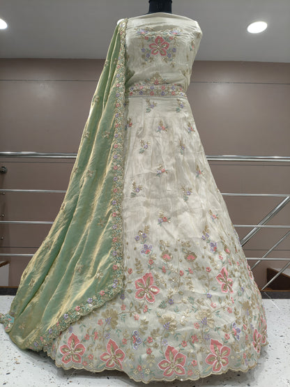 Stunning light green cream lehenga