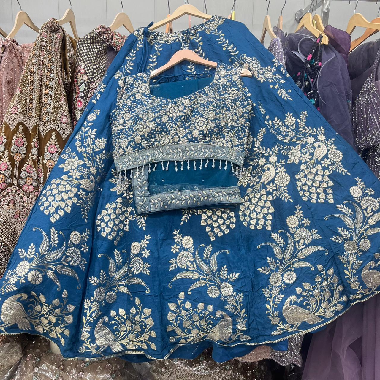 Khoobsurat Purple golden peacock crop Top Lehenga