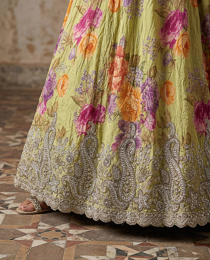 Green Tissue Fabric Bead Work Lehenga 1245