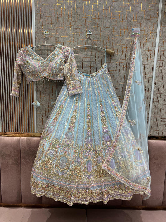 Beautiful Sky blue Crop Top Lehenga