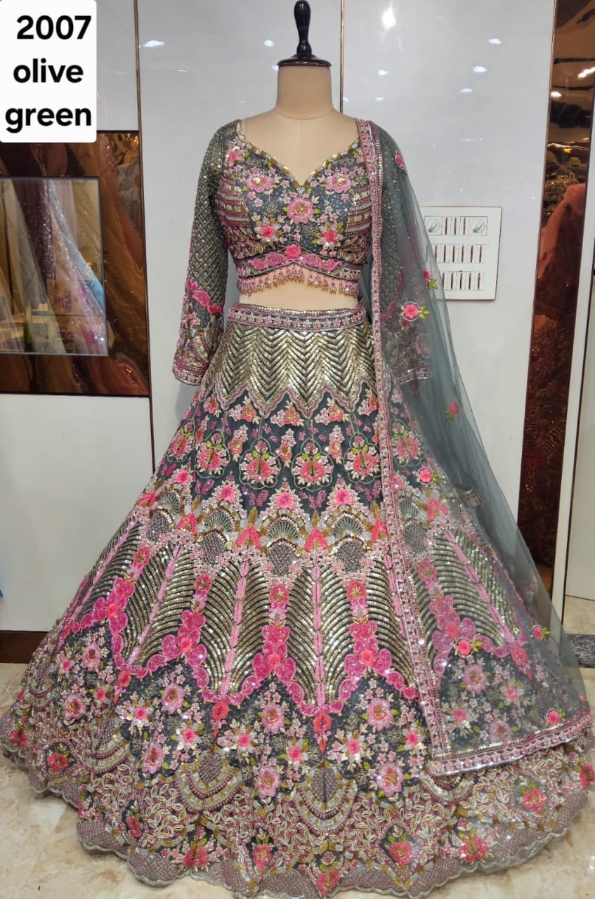 Olive Green Crop Top Lehenga