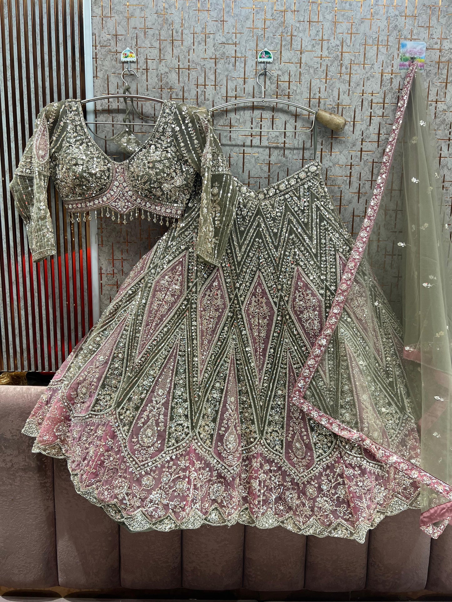 Pista Green Crop Top Lehenga