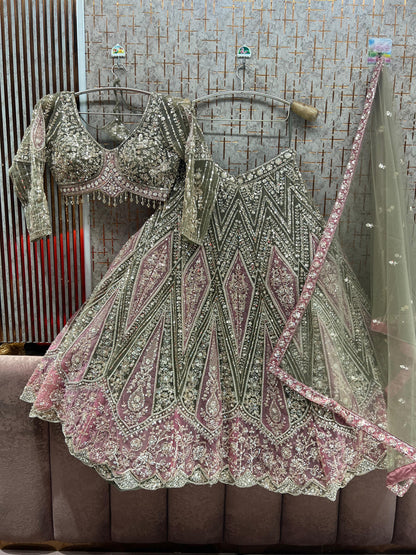 Pista Green Crop Top Lehenga