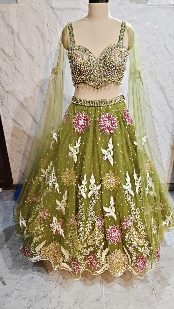 Green Crop Top Lehenga - Shopping World