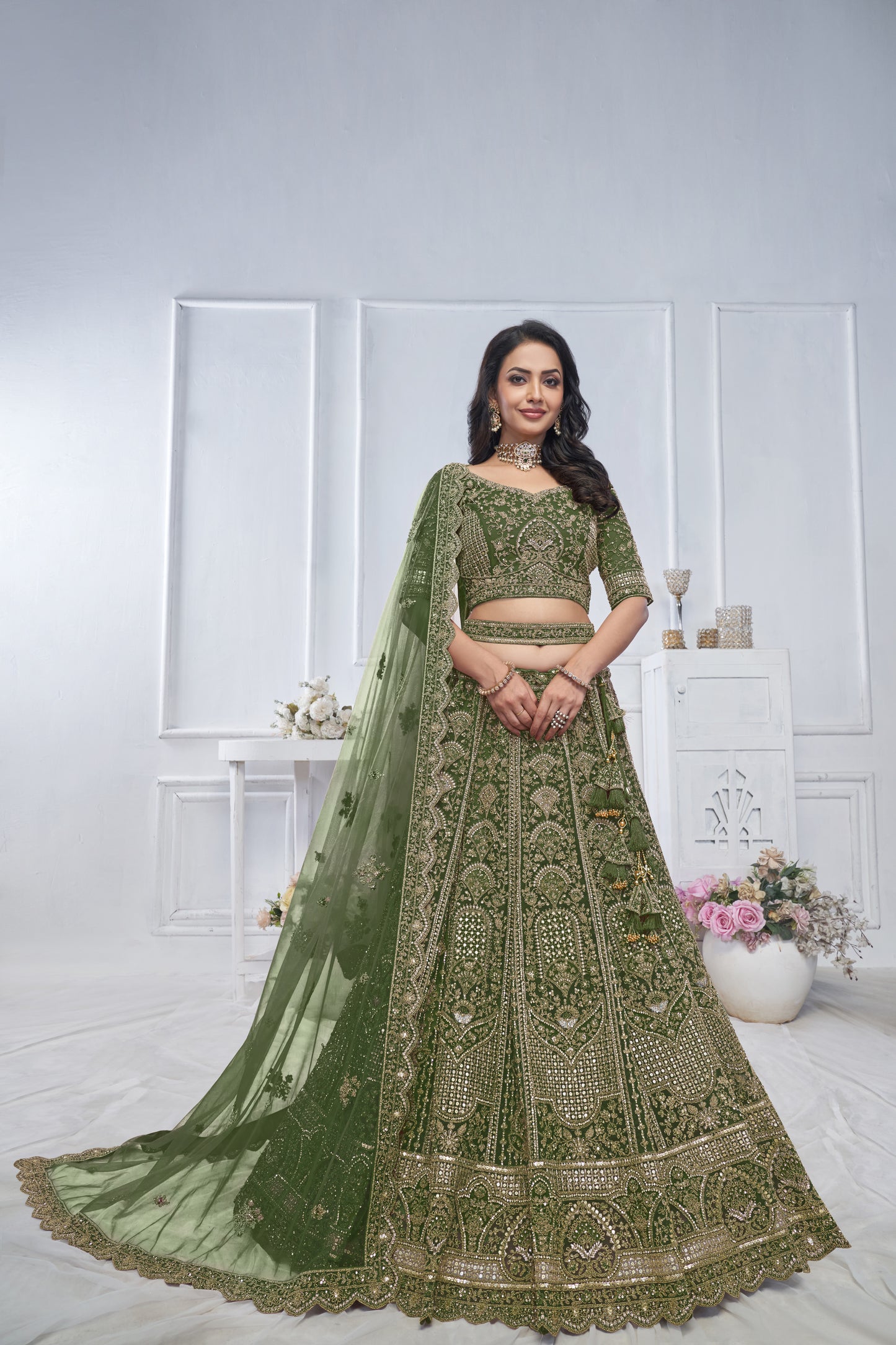 Designer green lehenga