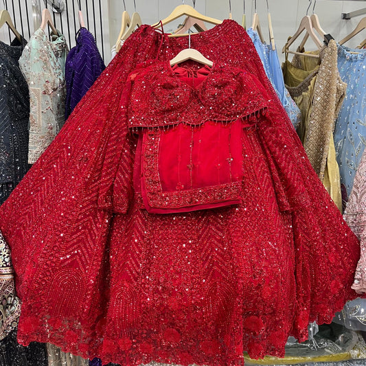 Red on Red Monotone Crop Top Lehenga