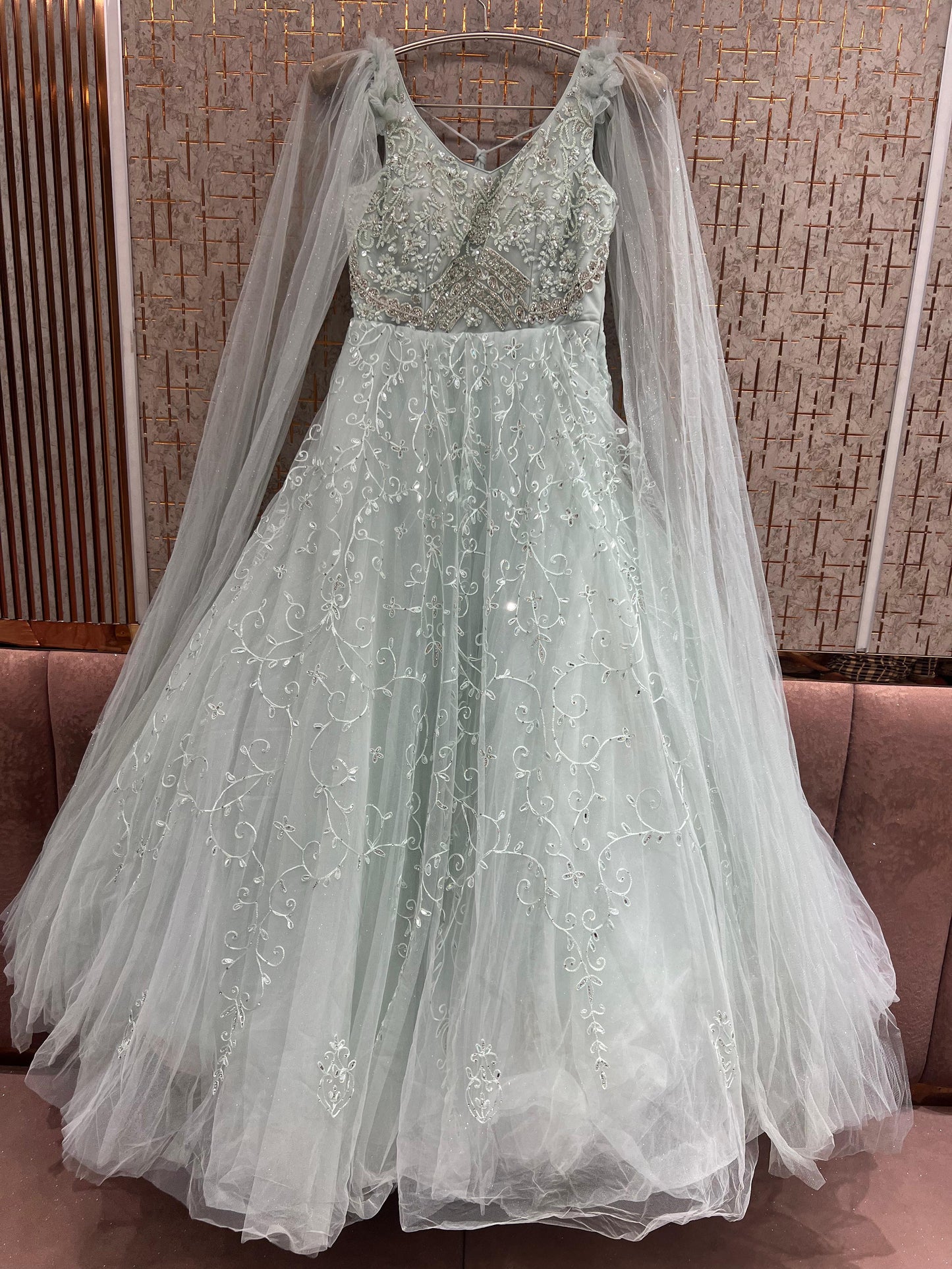 Sky Blue Heavy Handwork Gown