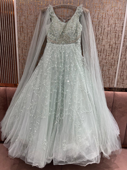 Sky Blue Heavy Handwork Gown