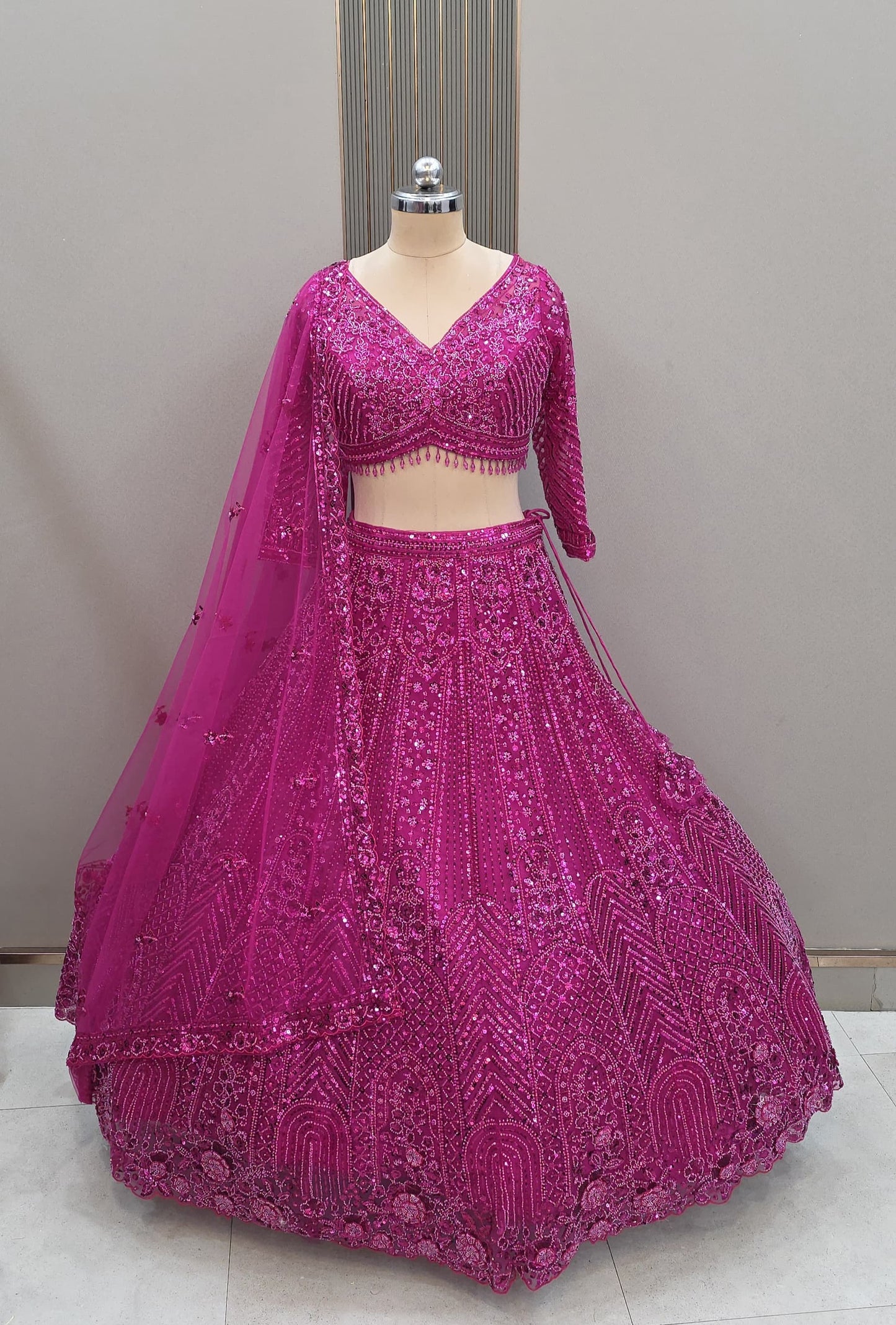 Lovely Hot pink on pink Monotone Crop Top Lehenga