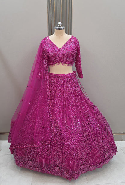Lovely Hot pink on pink Monotone Crop Top Lehenga