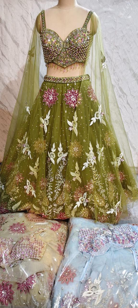 Green Crop Top Lehenga - Shopping World