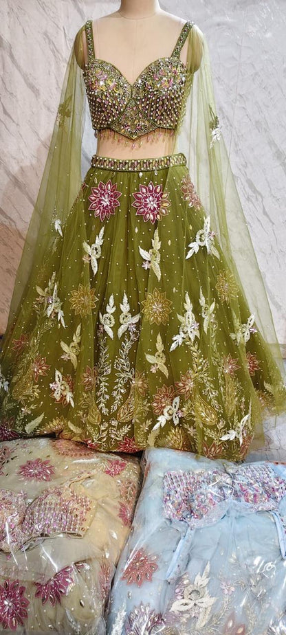 Green Crop Top Lehenga - Shopping World