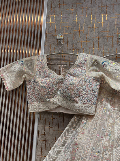 Light peach White Crop Top Ready to wear Lehenga