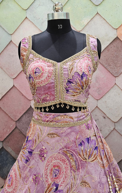 Mahima mahajan inspired Pink purple green peach Crop Top Lehenga