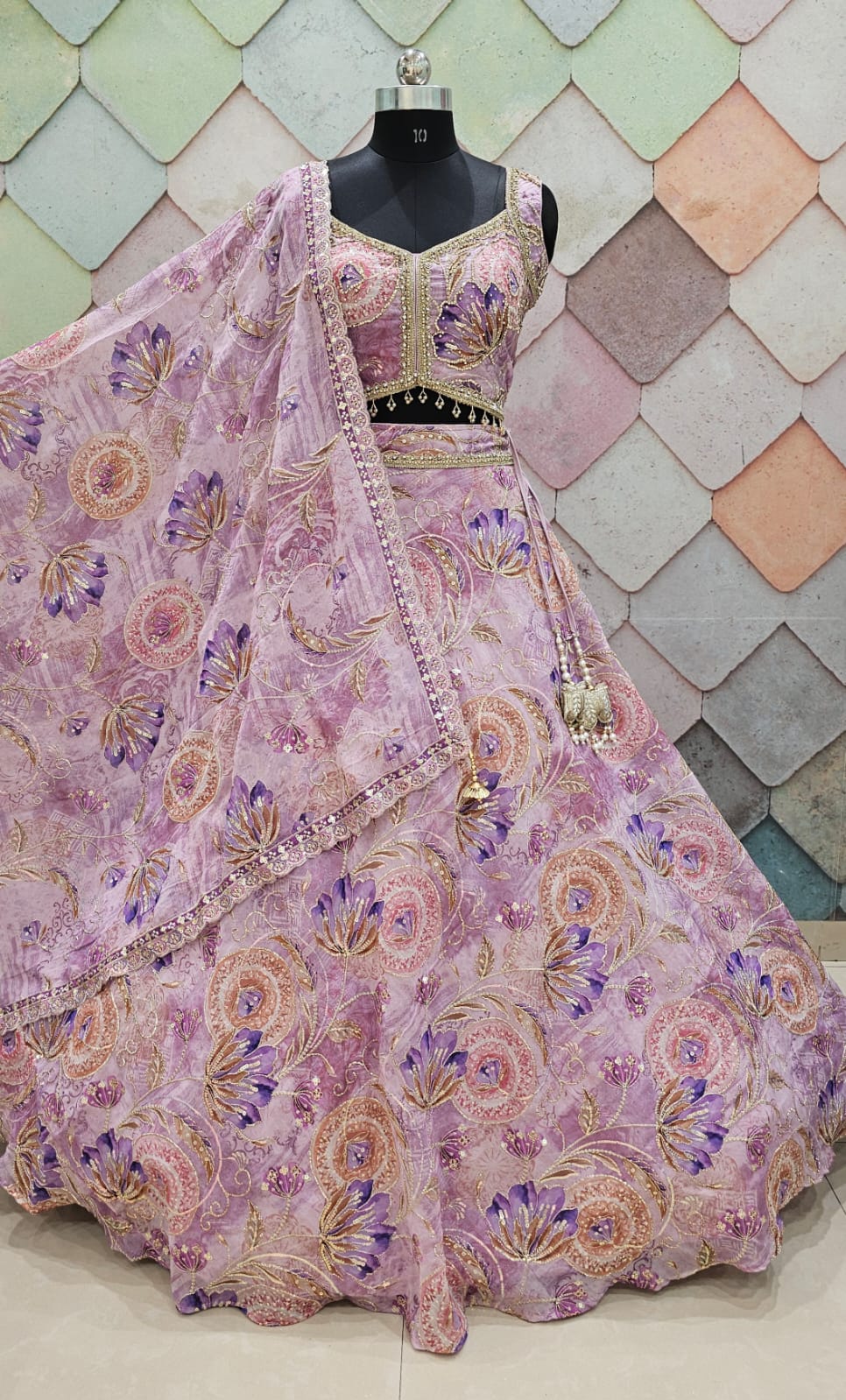 Mahima mahajan inspired Pink purple green peach Crop Top Lehenga