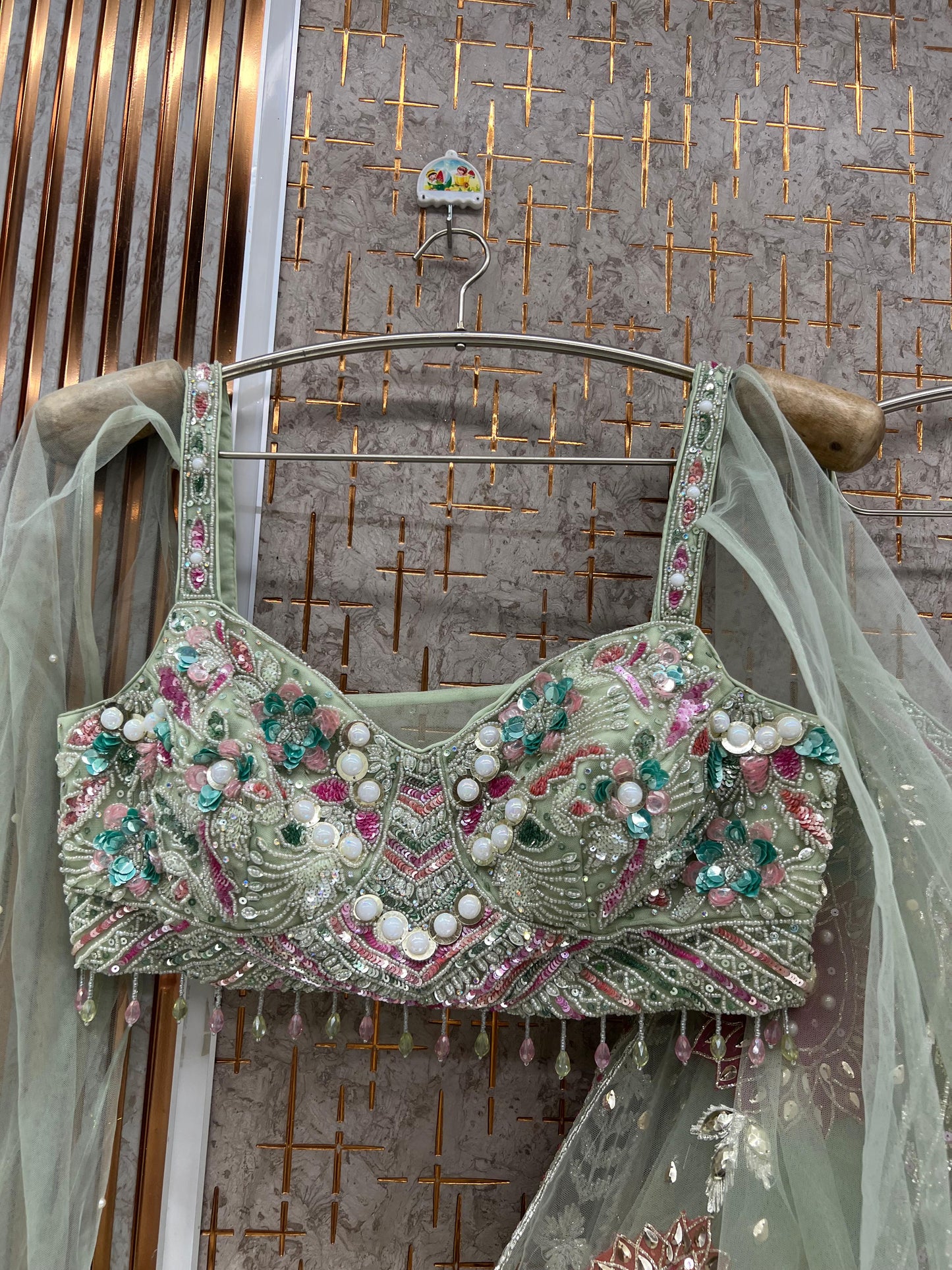 Pista Green Pdp crop top Lehenga