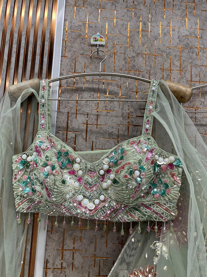 Pista Green Pdp crop top Lehenga