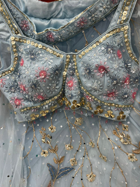 PDP Sky Blue Crop Top Lehenga