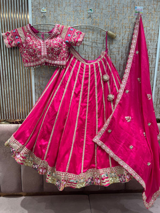 Delightful Hot pink Crop Top Lehenga