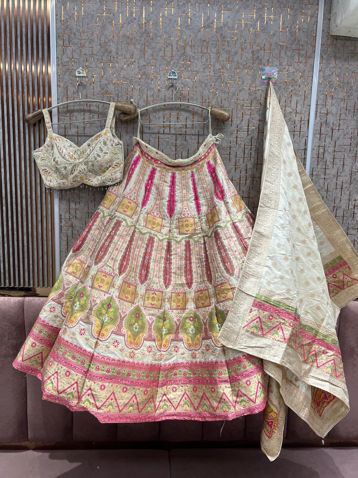 Multicolour Pink Peach Crop top Lehenga - Shopping World