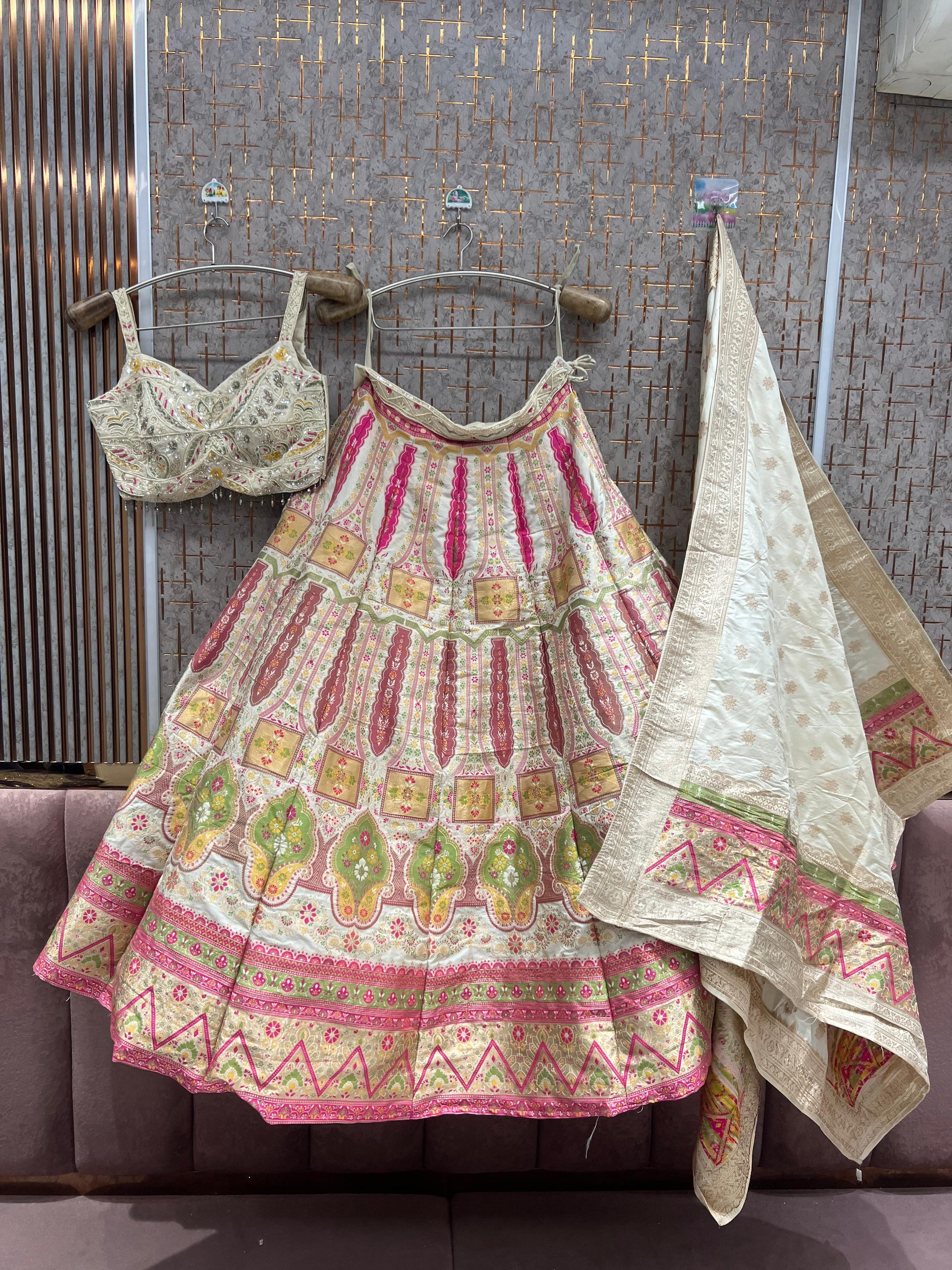 Multicolour Pink Peach Crop top Lehenga - Shopping World