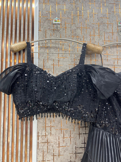 Black Crop Top Lehenga - Shopping World