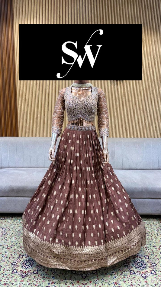 Brown Crop Top Lehenga