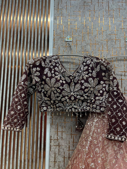 Green Double Shade Crop Top Lehenga