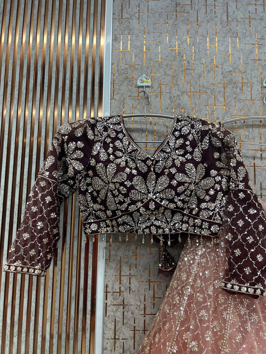 Maroon peach Double Shade Crop Top Lehenga