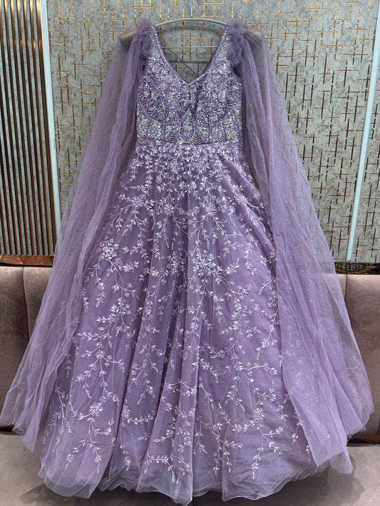 Purple Heavy Handwork Gown