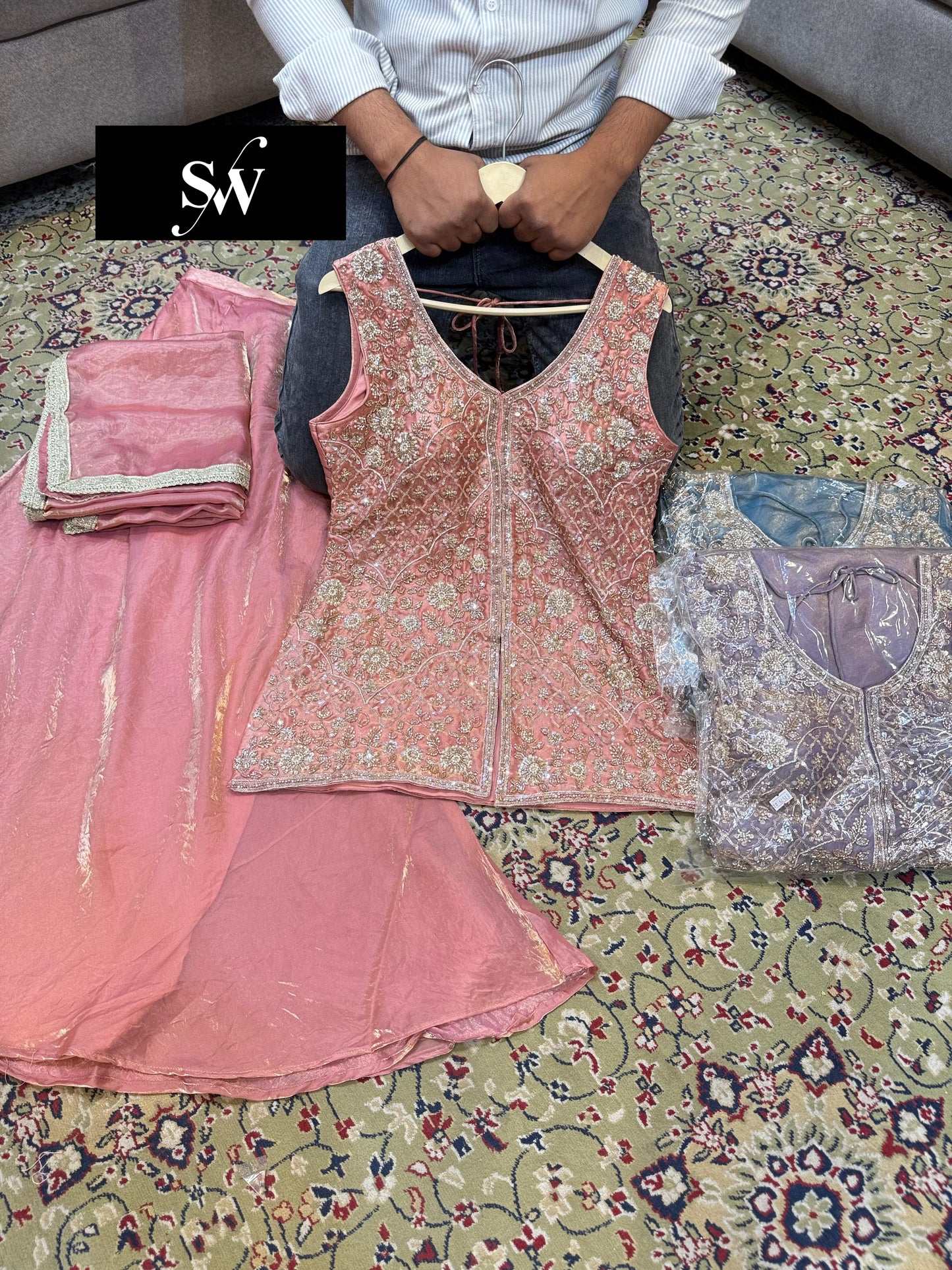 Baby Pink Long Sharara Suit Dress Material