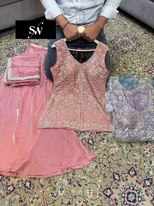 Baby Pink Long Sharara Suit Dress Material