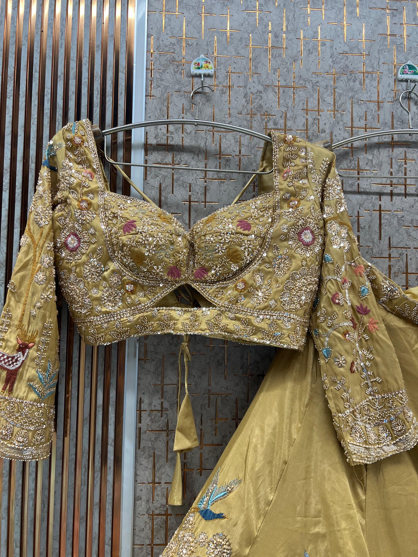 Yellow Haldi Mehendi peacock Crop Top Lehenga