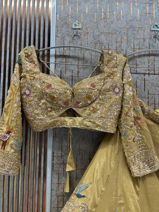Yellow Haldi Mehendi peacock Crop Top Lehenga