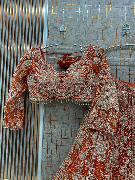Orange Crop Top Lehenga - Shopping World