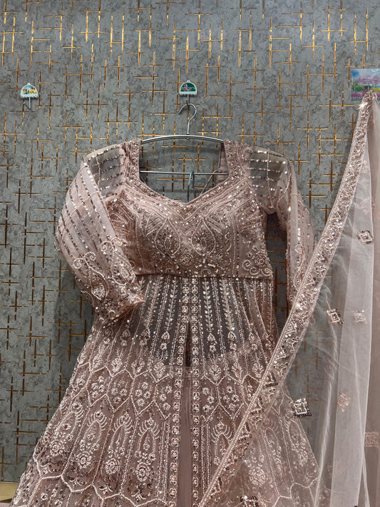 Baby Pink Farshi garara muslim Bride Long Indo Dress