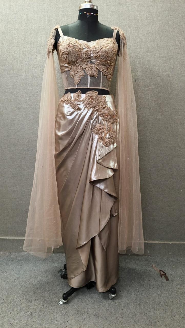 Peach Brown Crop Top Lehenga