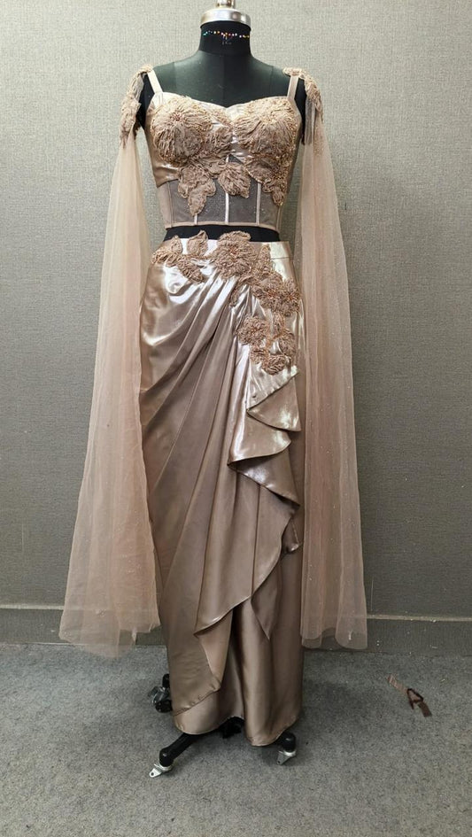 Peach Brown Crop Top Lehenga