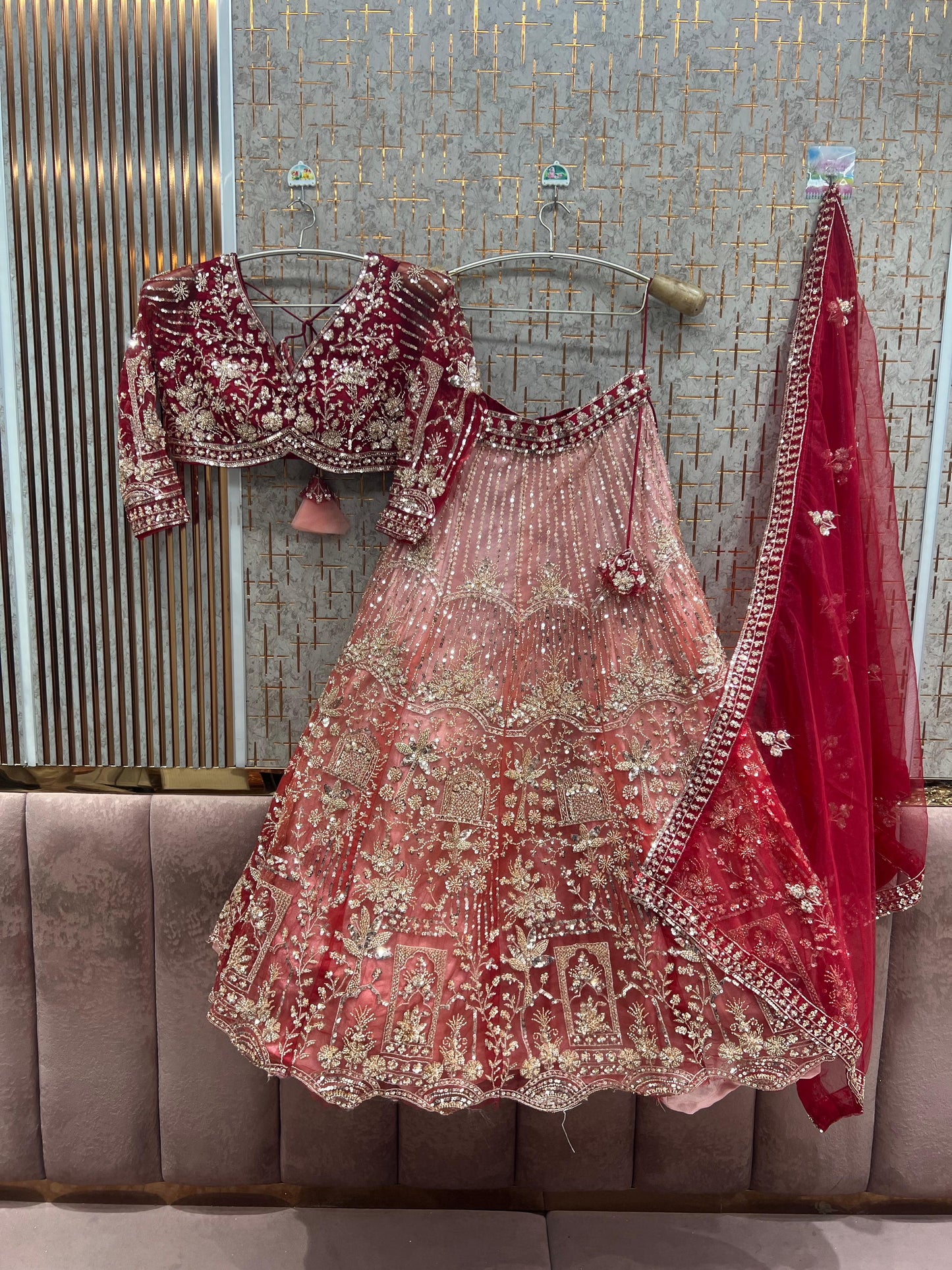 Double Shade peach Crop Top Lehenga