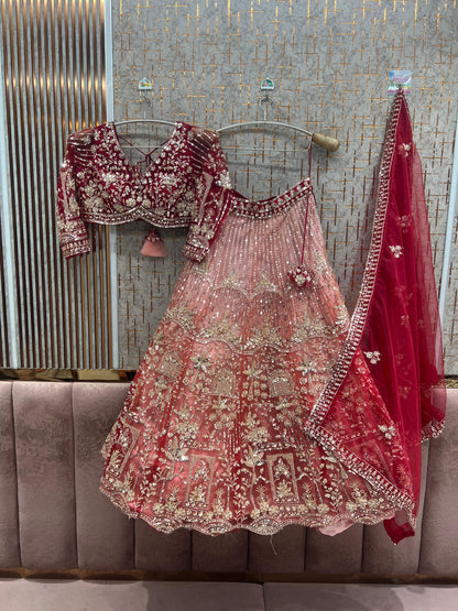 Double Shade peach Crop Top Lehenga